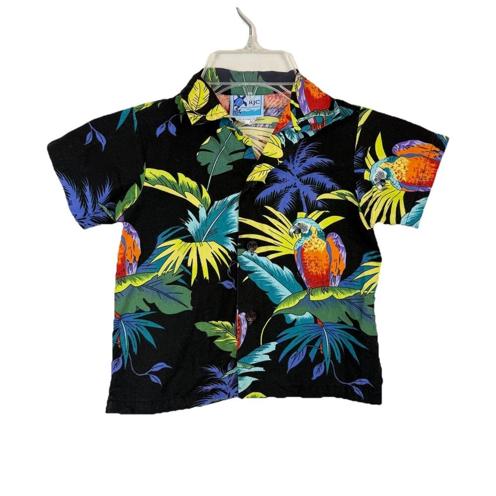 RJC Hawaiian USA Shirt Parrot Shirt Childs 3T Button Down EUC